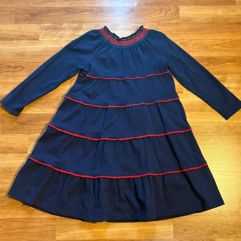 Hanna Andersson Tiered Swing Dress‎ Size 5 Navy/Red Festive Holiday School Play